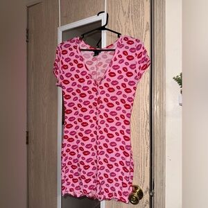 Pink Lip Print Night Romper